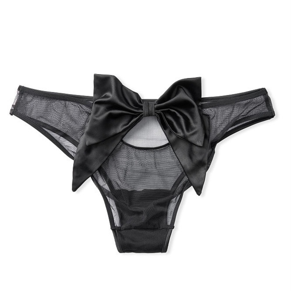 Victoria's Secret Ribbon Bow Black Mesh Cheeky Panty Small - Picture 2 of 8